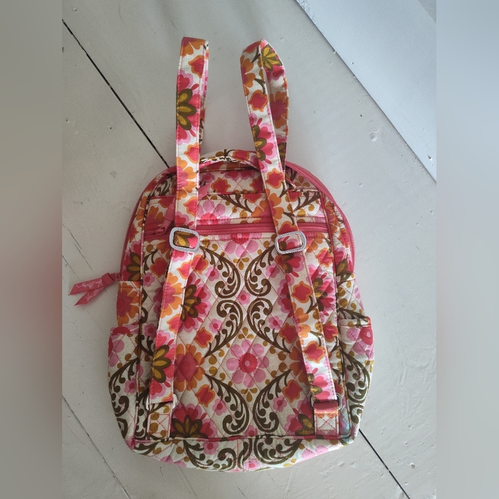 Vera Bradley Women's Retro Floral Pink Green Quilted Mini Backpack - Picture 2 of 7